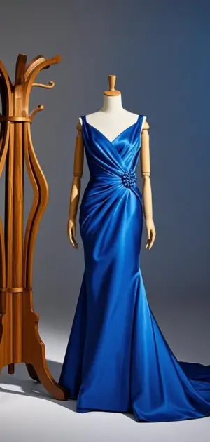 A backless blue gown with satin finish and high slit