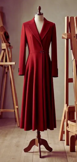 Ruby-red A-line formal dress with rhinestone belt