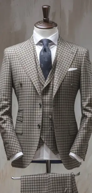 Stylish grey check three-piece suit for men