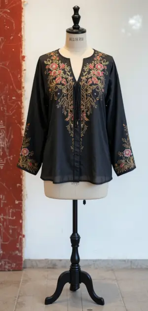 Various elegant fall blouses with embroidery and delicate fabrics.