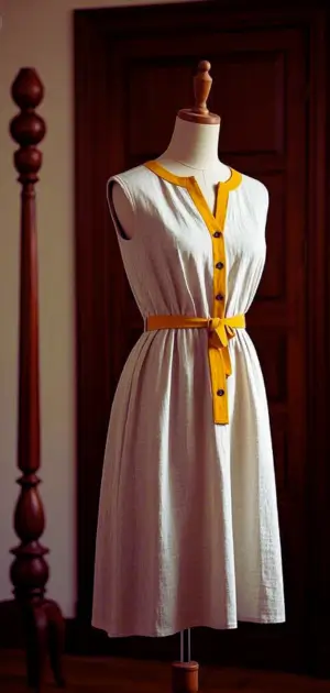 Linen maxi dress on the beach in earthy terracotta tone