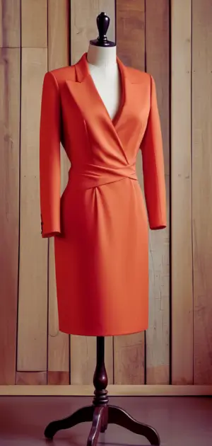 Long sleeve orange polyester dress for women.