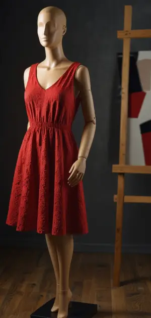 Red tunic shirt dress with pockets for women