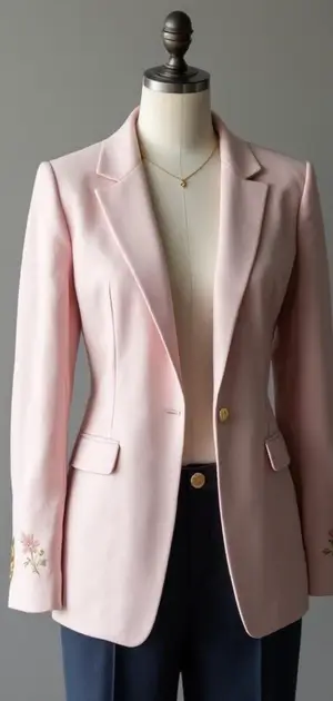 Light pink classic blazer with floral embroidery