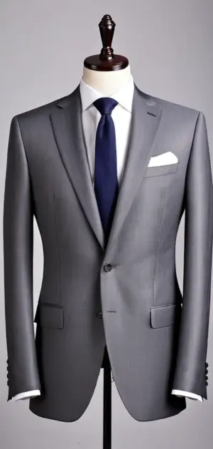 Light gray cotton suit with blue tie