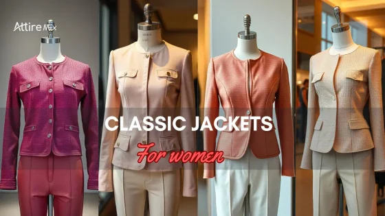 Collection of classic jackets for women on mannequins