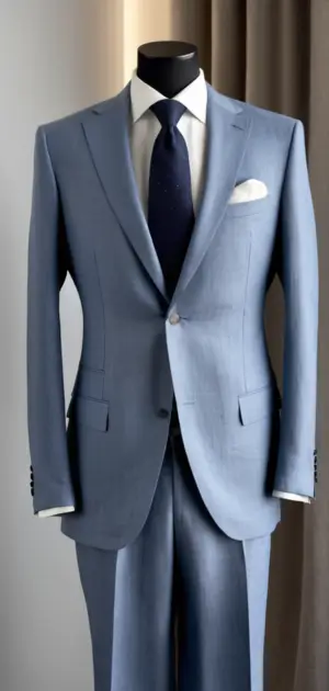 Pale blue linen suit on a mannequin