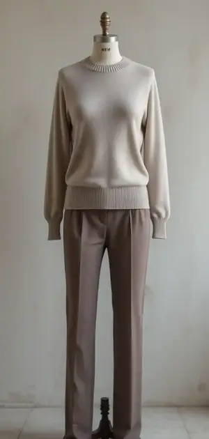 Elegant taupe sweater and pants set on display