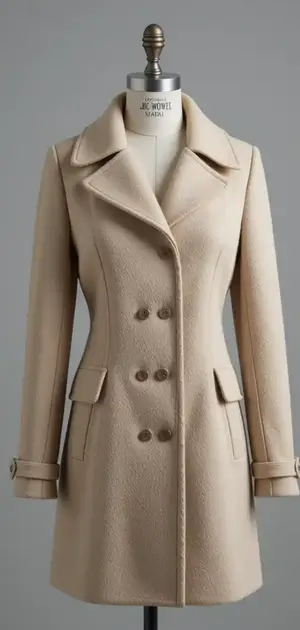 Beige women's fall coat with button front