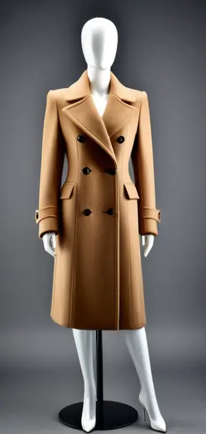 Camel colored double-breasted coat for women