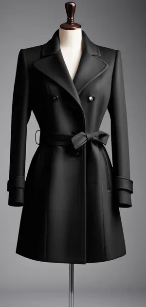 Classic black belted trench coat for women