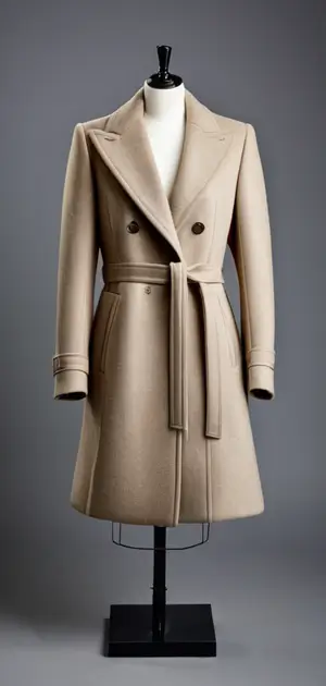 Elegant beige belted coat on a mannequin