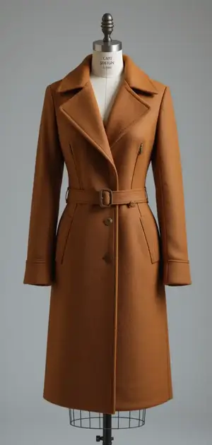 Caramel long coat with belt for women