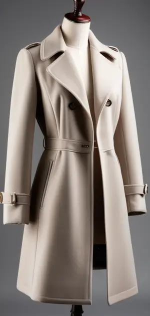 Beige double-breasted trench coat with belt