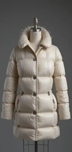 Beige puffer coat on mannequin