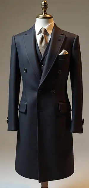 Double-breasted navy Tommy Hilfiger coat with a pocket square detail