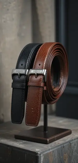 Black and brown mid-range men’s belts featuring stylish silver-tone buckles.