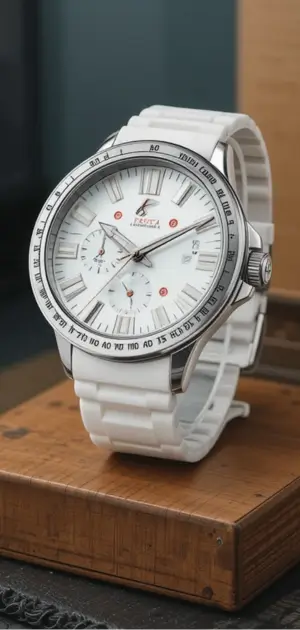 Men’s rubber watch featuring a stylish white dial, silver case, and durable white strap.
