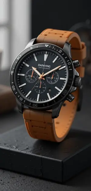 Men’s silicone watch featuring a sleek black dial, black case, and bright orange strap.