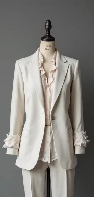 Cream cotton blazer with floral blouse for women