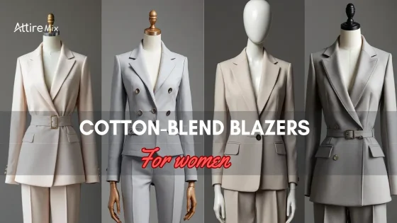 Four Cotton-Blend Blazers For Women in neutral shades displayed on mannequins