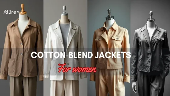 Collection of cotton-blend jackets for women on mannequins
