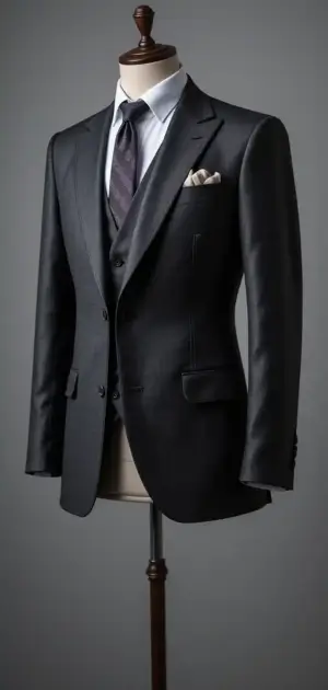 Dark gray cotton suit with pocket square