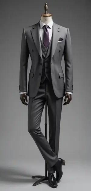 Charcoal cotton suit on display