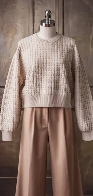 Fashionable V-neck cotton sweater in light brown on display