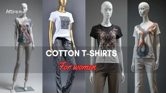 Assorted cotton t-shirts for women displayed on mannequins