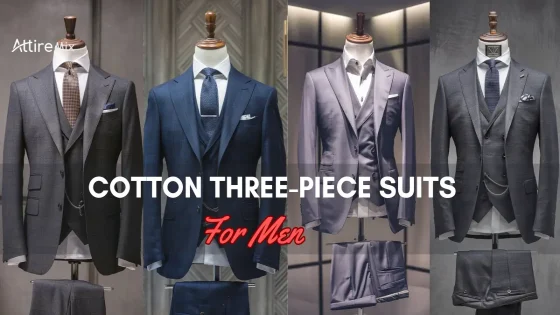 Mannequin dressed in a grey checked Cotton Three-Piece Suits for men