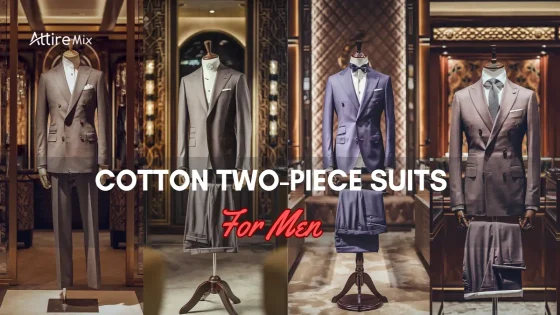 Assortment of Cotton Two-Piece Suits for men in various colors displayed in a shop