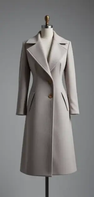 Mannequin showcasing a light gray fitted coat
