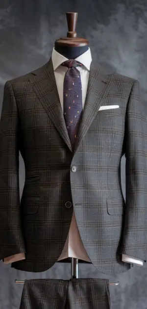 Dark grey plaid suit on mannequin