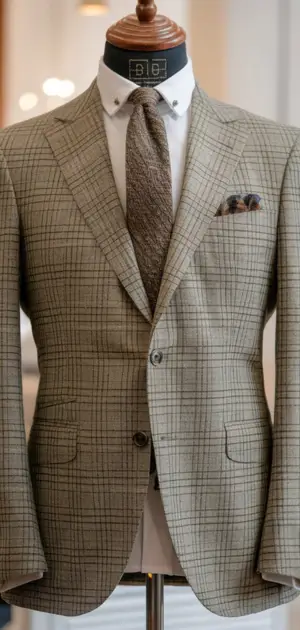 Light grey Donegal wool suit on mannequin