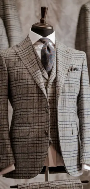 Grey checked Donegal suit on display