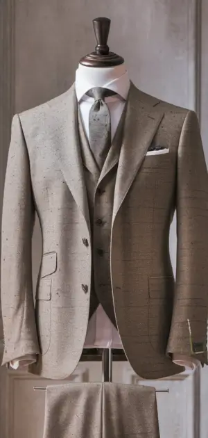 Light beige Donegal suit with detailed texture