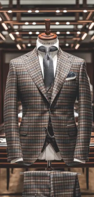 Checkered Donegal suit on display