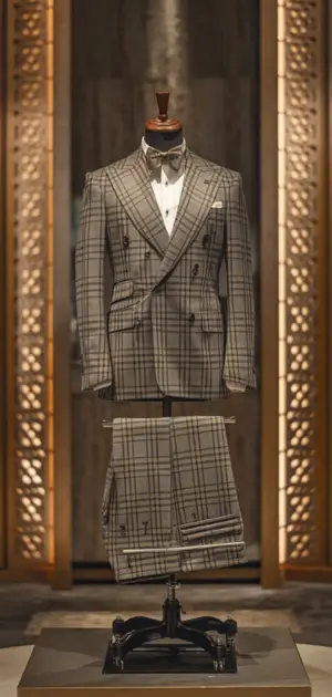 Double-breasted plaid Donegal suit