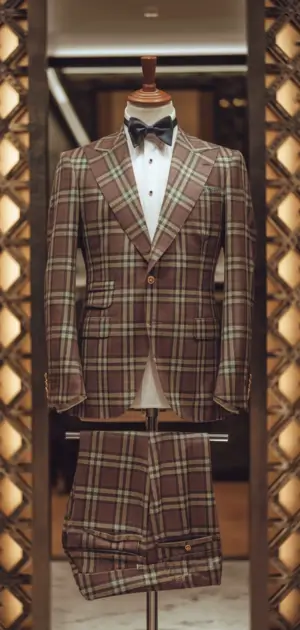 Brown and grey check Donegal suit