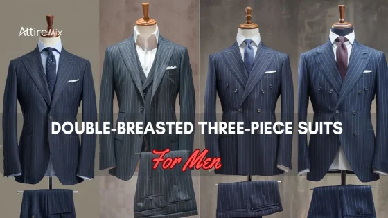 Collection of Double-Breasted Three-Piece Suits for men on mannequins