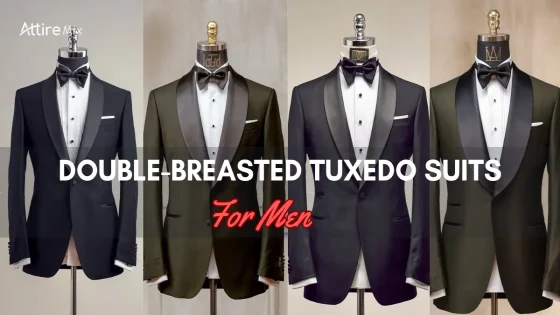 Showcase of Double-Breasted Tuxedo Suits for men in black and olive
