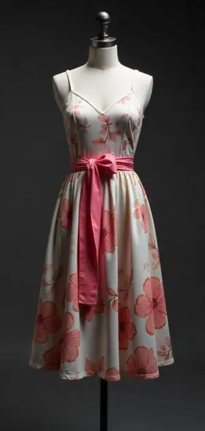 Floral dress with pink ribbon belt