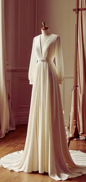 V-neck chiffon bridesmaid dress in blush pink.