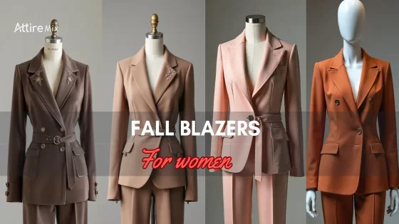 Collage of fall blazers for women in neutral and earthy tones