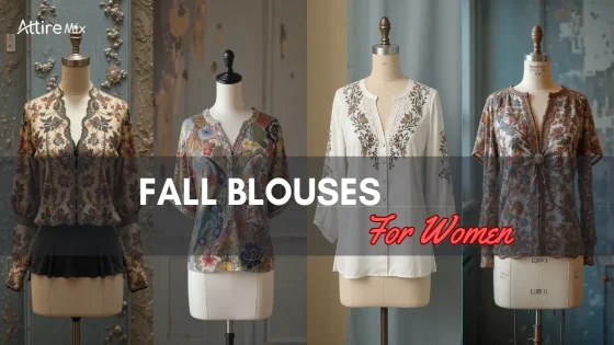 A selection of fall blouses displayed on mannequins, perfect for autumn.