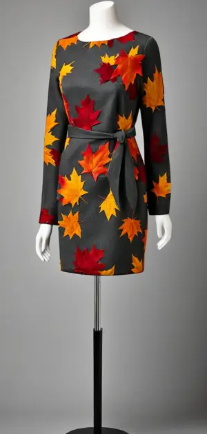 Fall dress with bold leaf design