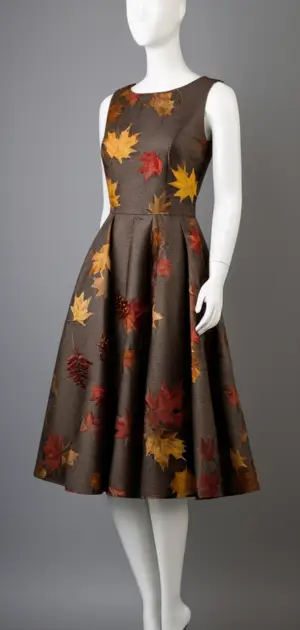 Leaf-print sleeveless fall dress for women