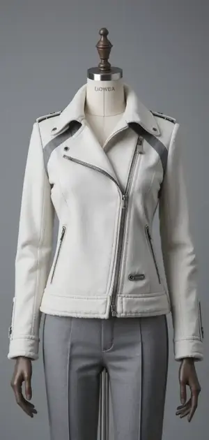 White leather biker jacket on a mannequin