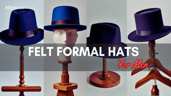 blue felt fedora hat on a wooden stand